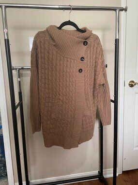 Cowl Cardigan, Tan, L